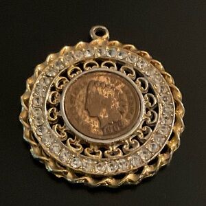 Vintage 1903 Indian Head Penny Rhinestone Pendant Elegant